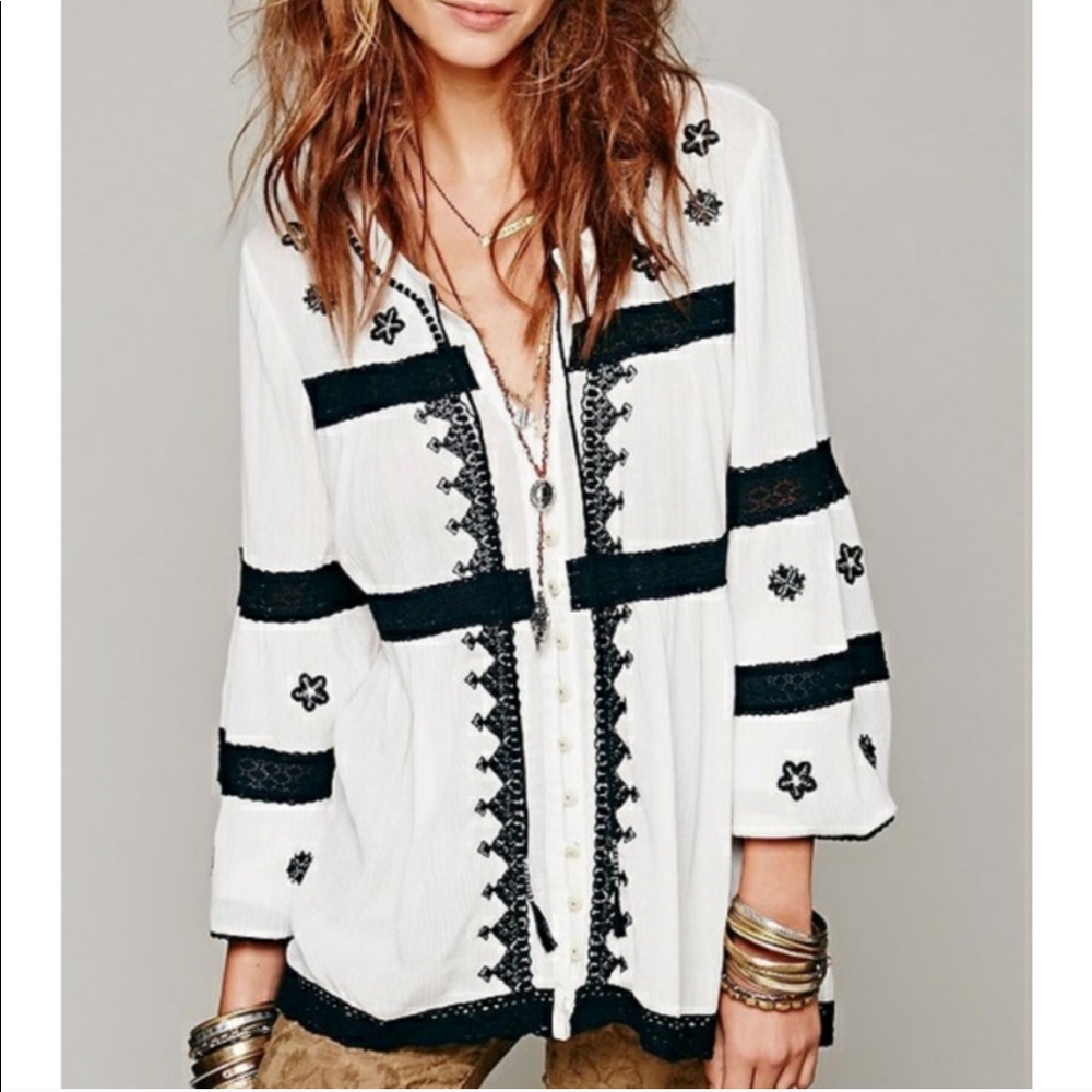 Free People Black Embroidered Top